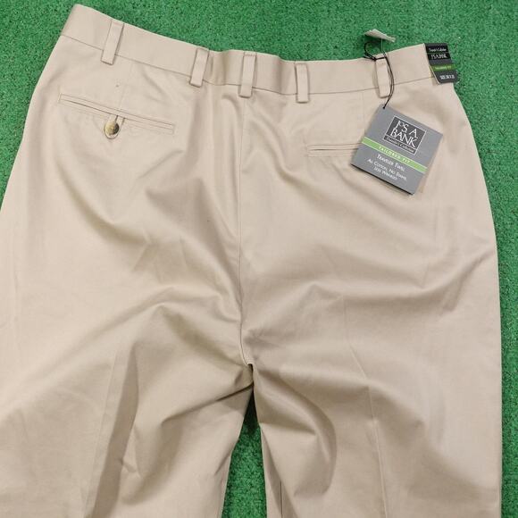 New! Jos. A. Bank Pants 38x30 Khaki Traveler Twill Tailored Fit Pleated Cuffed - Picture 5 of 10